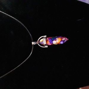 BEAUTIFUL RESIN CRYSTAL WITH COLORED CHIPS AND  CORD NEW